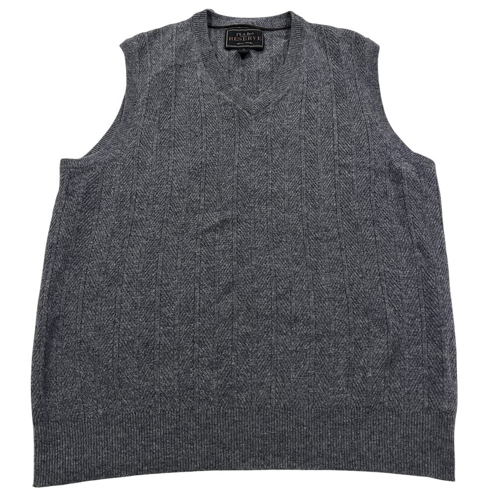 JOS A BANK Reserve 100% Cashmere Chevron Cable Knit Sweater Vest Mens M Charcoal